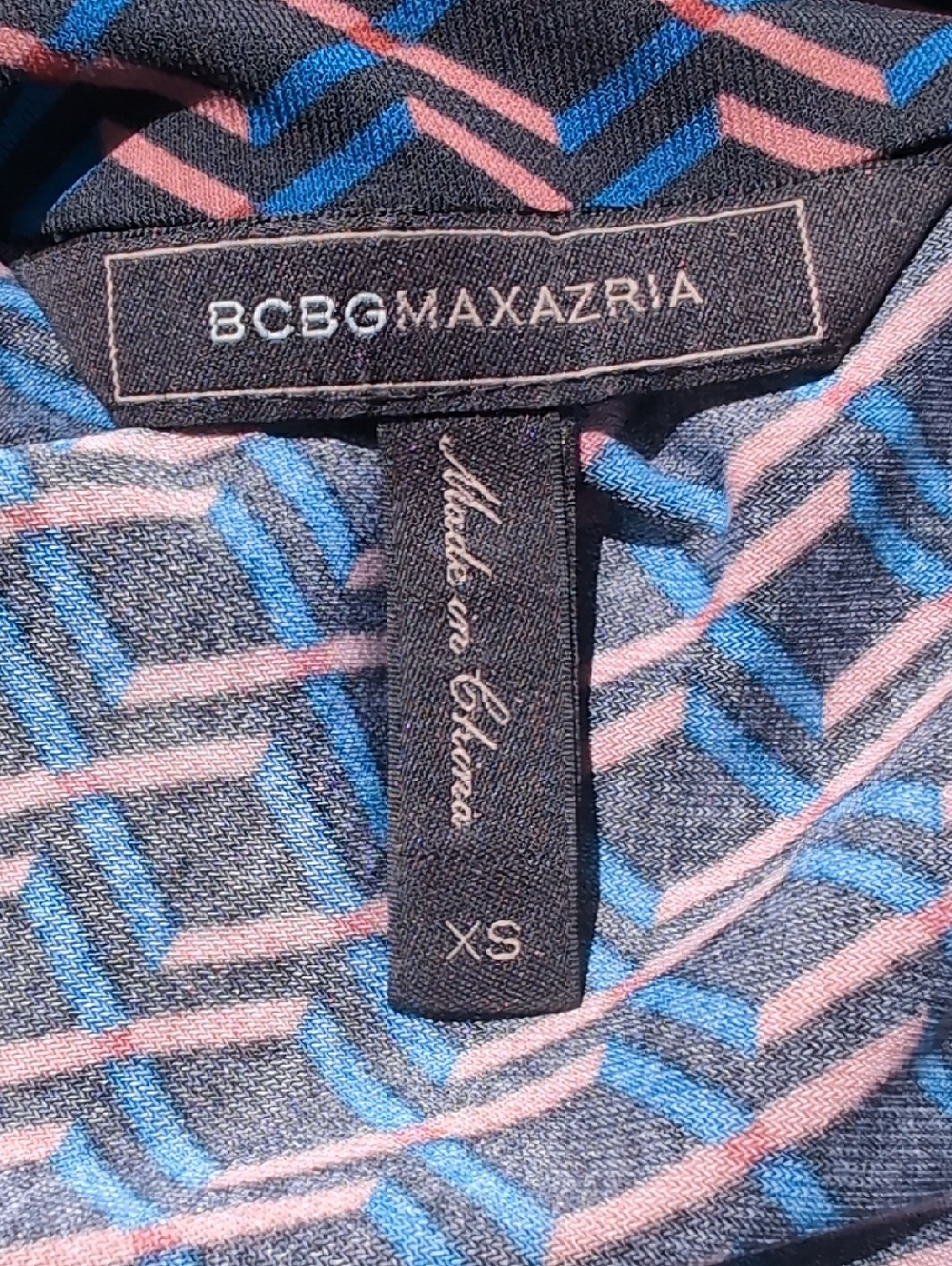 BCBG Maxazaria Black  Geometric Print Wrap Dress XS Navy And Mustard Trim - Picture 8 of 9